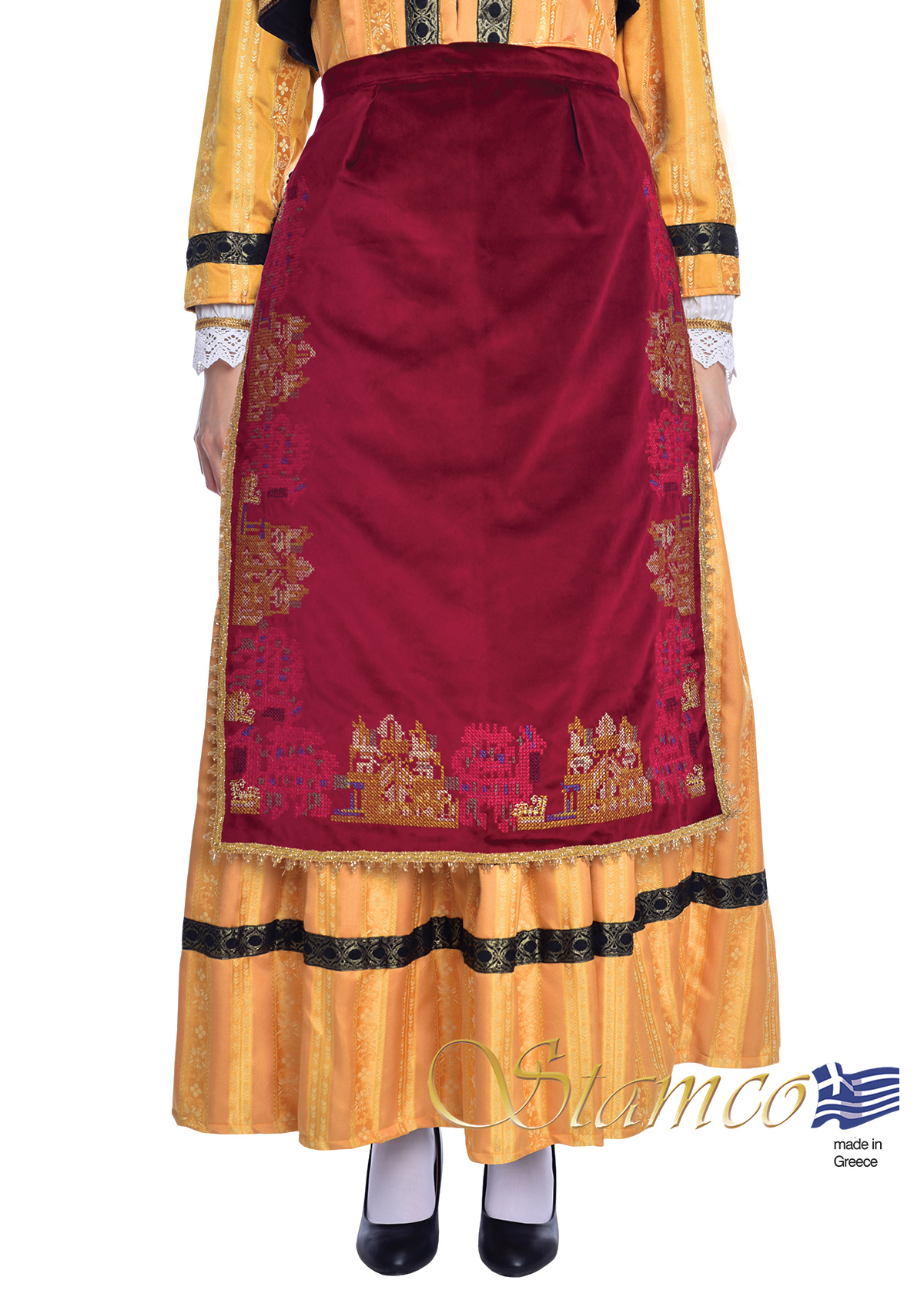 Velvet Apron with Traditional Embroidered Patterns Greek Costume