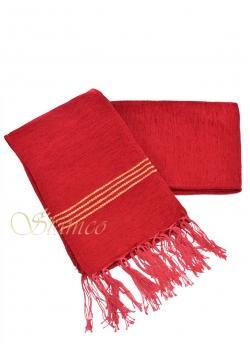 Red Woven Wool Belt with Fringes 