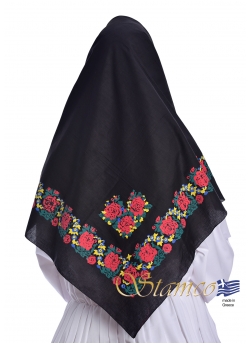 Greek Cotton Black Floral Scarf 