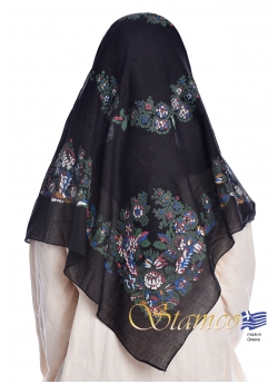 Greek Cotton Black Floral Scarf 