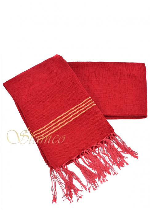 Red Woven Wool Belt with Fringes 
