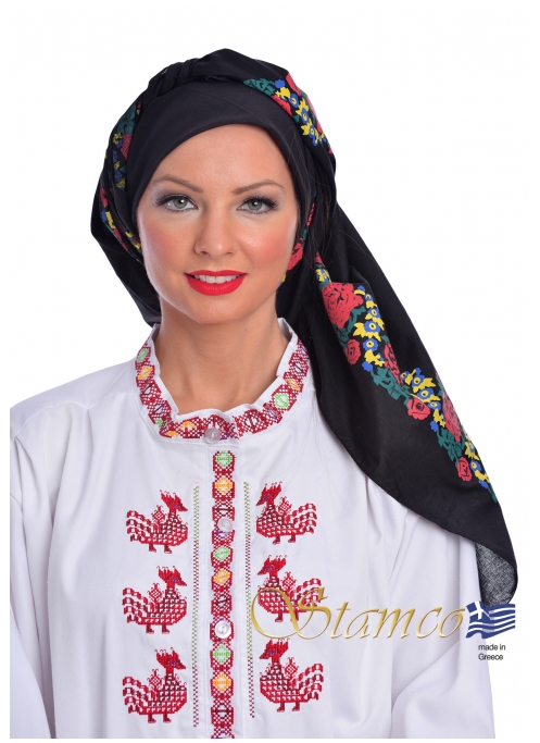 Greek Cotton Black Floral Scarf 
